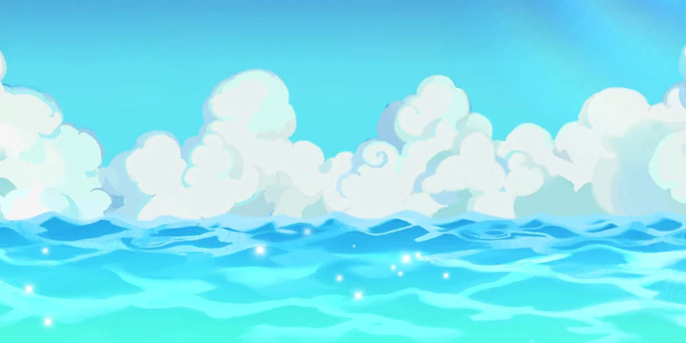 A cartoon landscape of the ocean.